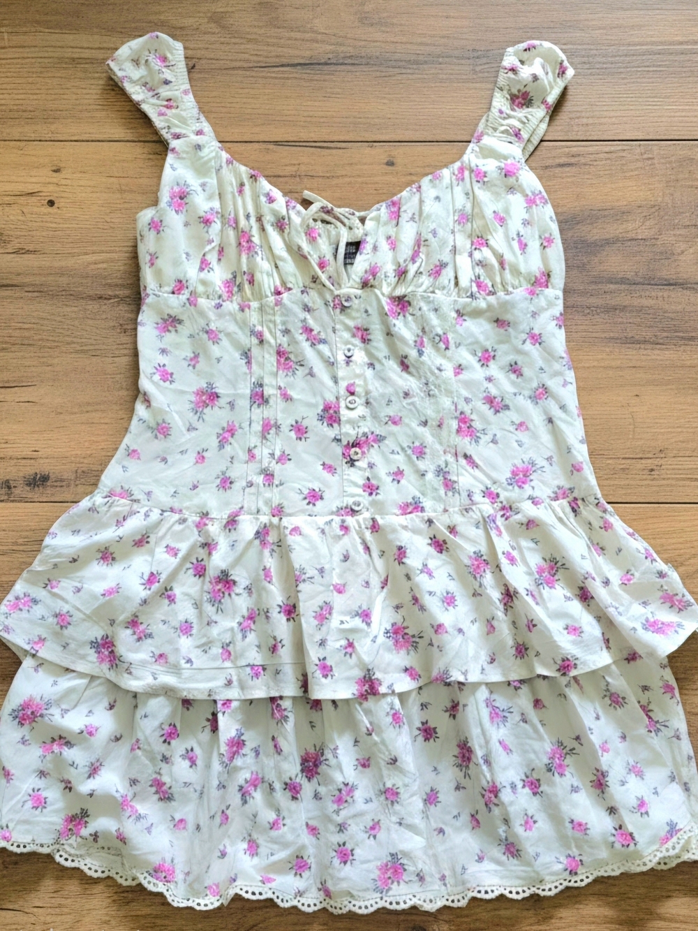 wild fable Pink Floral Tiered Slip Dress on Cream